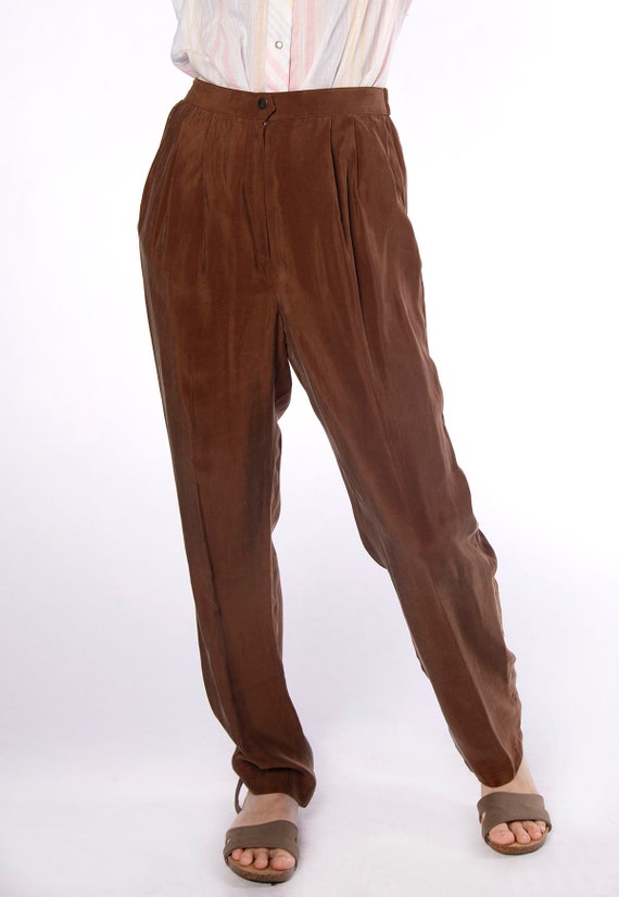 Vintage Caramel Brown Sleek Trousers - Rayon Like… - image 6