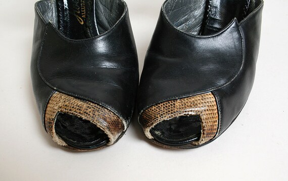 Vintage 1940s Heels - Snake Skin Black Leather Hi… - image 7