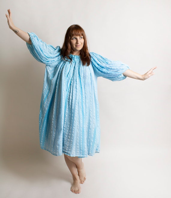 Vintage Sky Blue Cotton Gauze Lounge Muu Muu Crin… - image 3