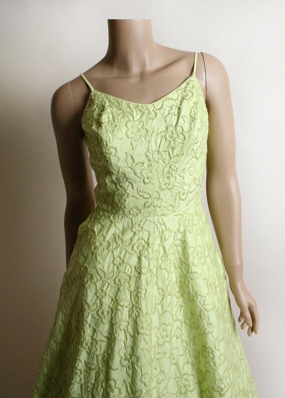 Vintage 1950s Dress - Chartreuse Lime Green Flora… - image 5