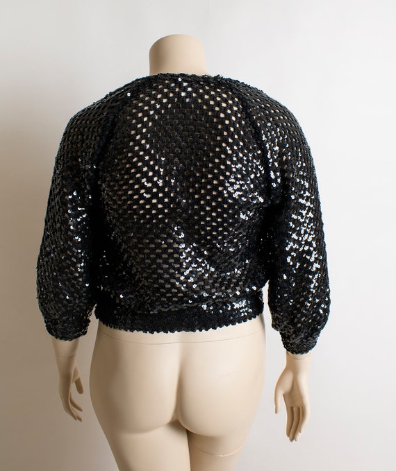 Vintage 1980s Black Sequin Sweater - Peek-A-Boo S… - image 4