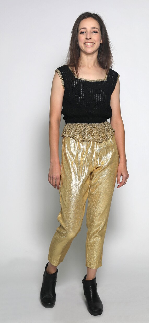 Vintage 1950s Gold Cigarette Pants - Stretchy Met… - image 2