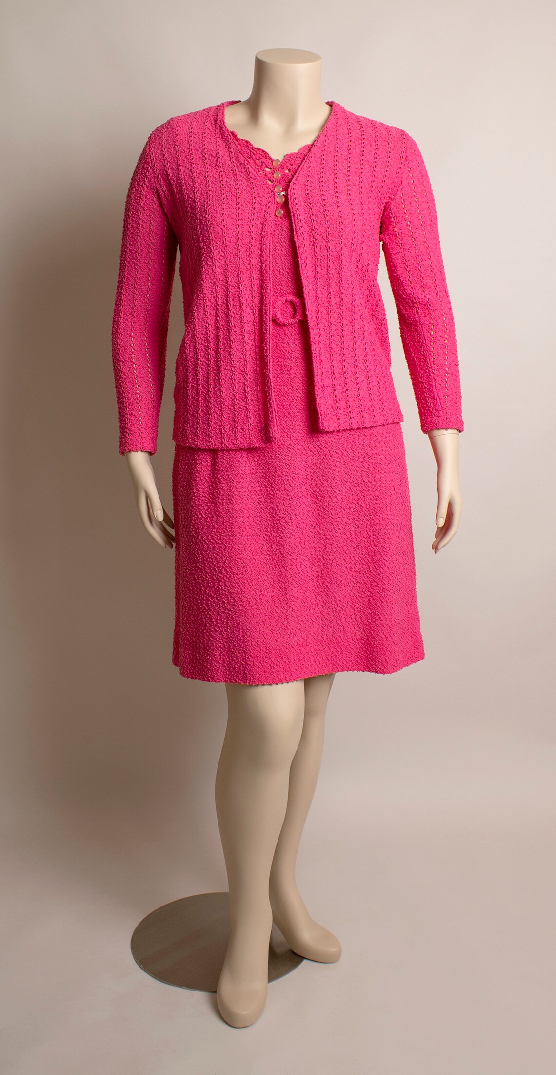 Vintage 1970s Pink Knit Dress & Coat Set Hot Pink Bubble Etsy