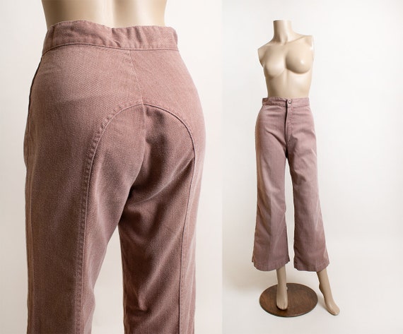Vintage 1970s Saddle Stitch Flare Jeans - Light Mauve Pink