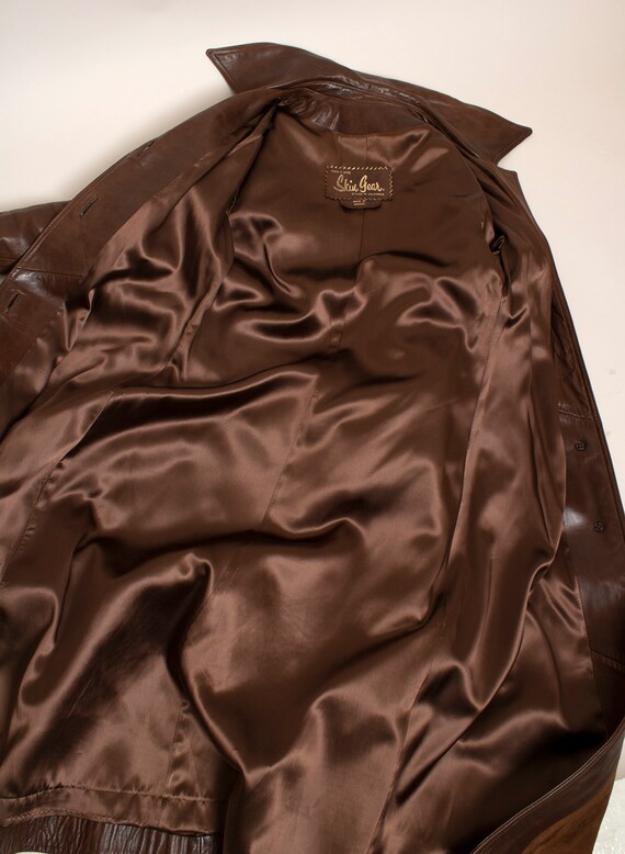 Vintage Brown Leather Trench Coat - Chevron Patte… - image 8