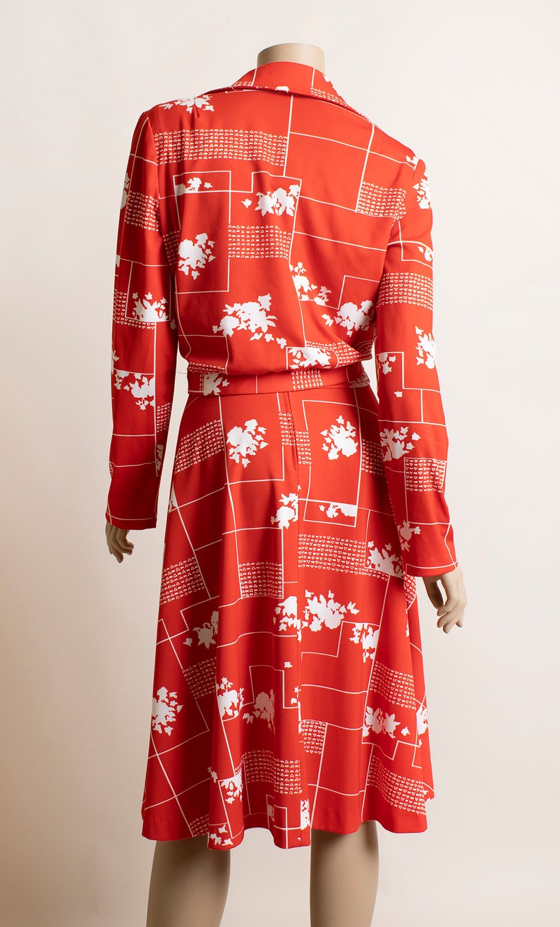 Vintage 1970s Dress & Jacket Set Cherry Red Floral Print Etsy