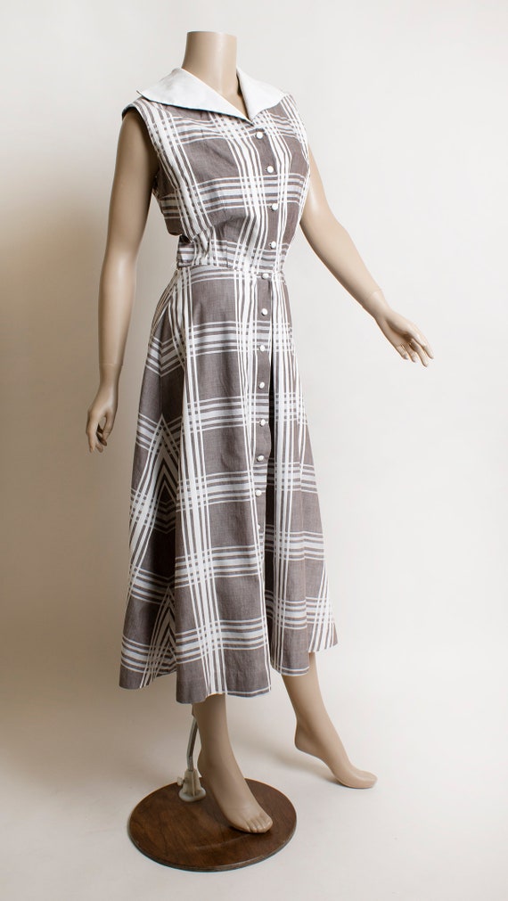 Vintage 1940s Dress - Light Brown Taupe & White P… - image 2