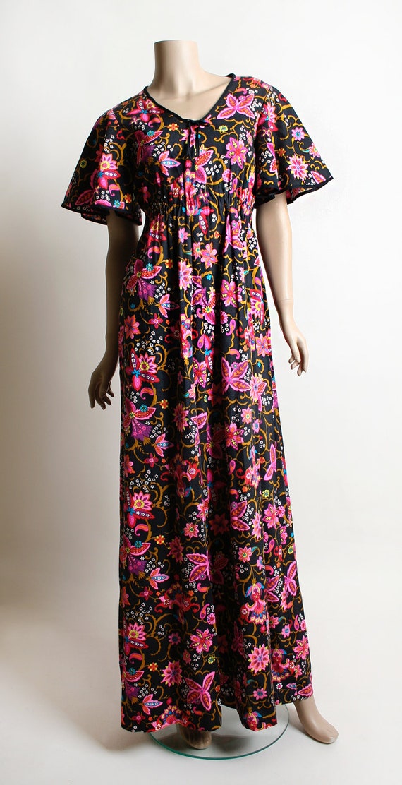 Vintage 1960s Maxi Dress - Psychedelic Hot Pink F… - image 5