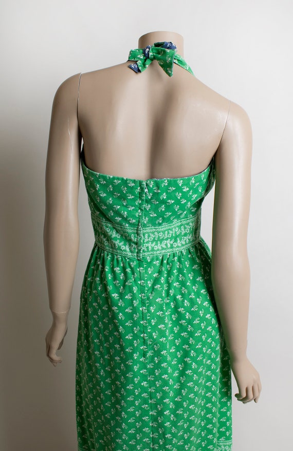 Vintage 1970s Maxi Dress - Bright Kelly Green Flo… - image 6