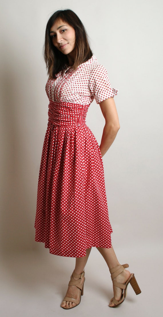 Vintage 1950s Dress - Red & White Polka Dot Ombre… - image 9