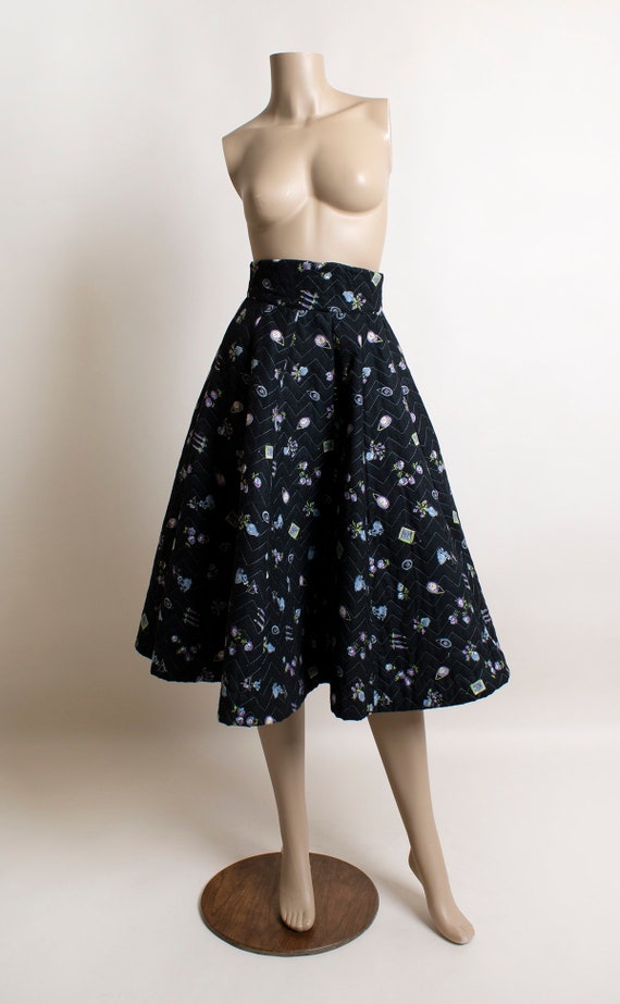 Vintage 1950s Novelty Print Skirt - Clocks Candle… - image 3
