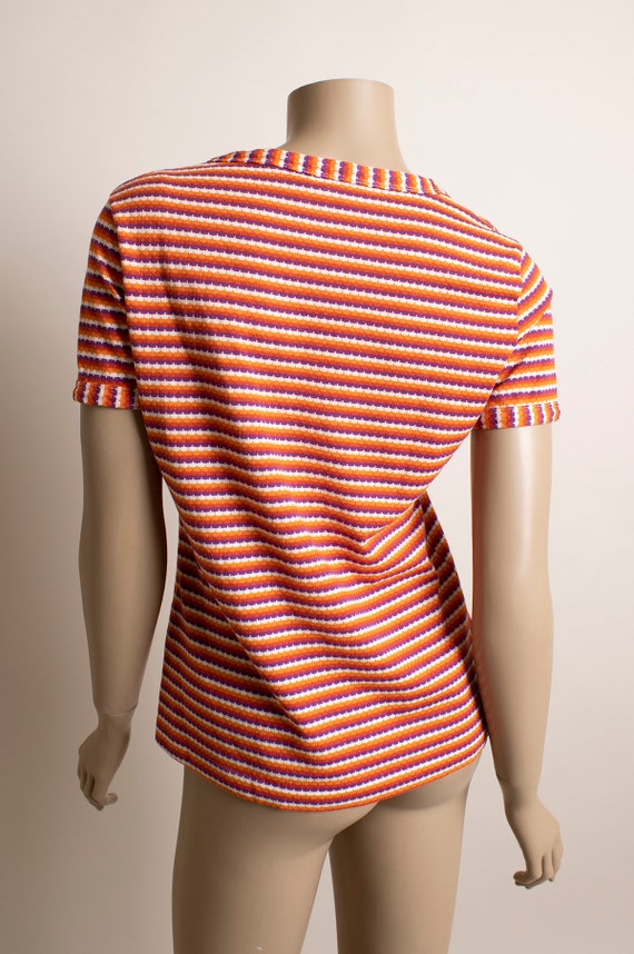 Vintage 1970s Striped Tee - Purple Orange & White… - image 4