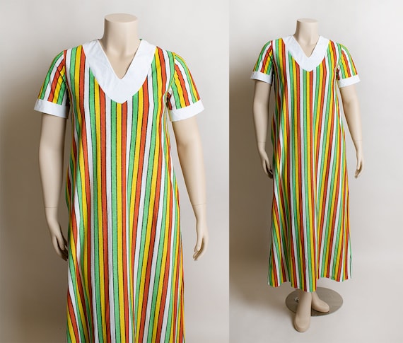 Vintage 1970s Fruit Stripe Towel Dress - Fresh Cit