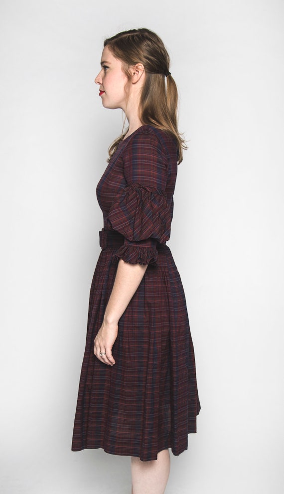 Vintage 1960s Dress - Jewel Tone Purple Plaid Striped - Gem