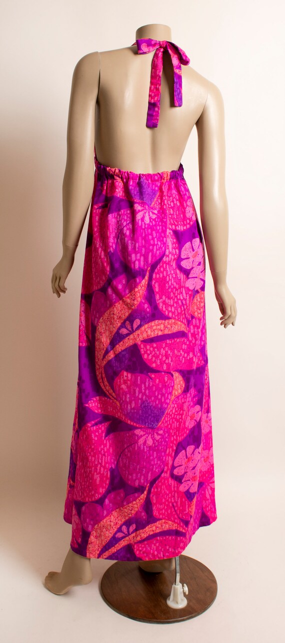 Vintage Hawaiian Maxi Halter Dress - Hot Pink Flo… - image 5