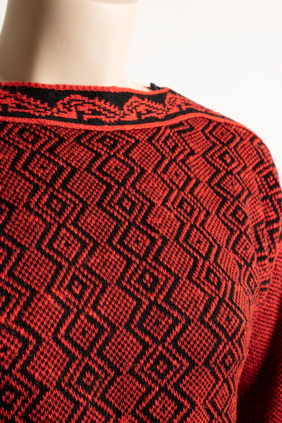 Vintage Red & Black Knit Sweaterdress - Geometric… - image 7