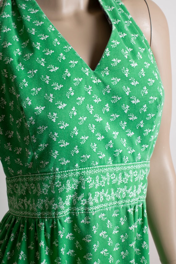 Vintage 1970s Maxi Dress - Bright Kelly Green Flo… - image 7