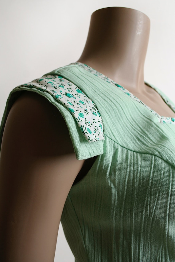 Vintage 1970s Dress - Mint Green Floral Print Cot… - image 8
