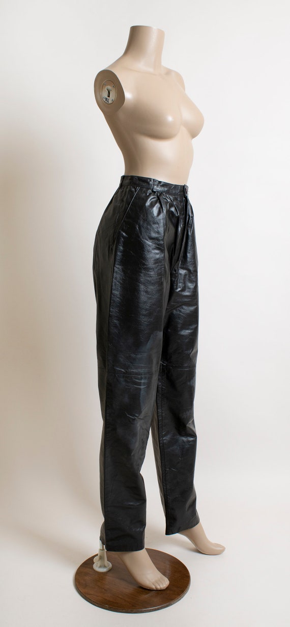 Vintage Black Leather Pants - Pleat High Waist - Stra… - Gem