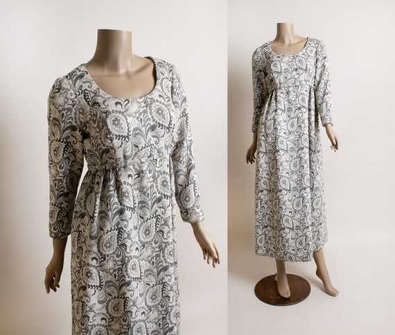 Vintage Paisley Print Maxi Dress - 1960s 70s styl… - image 1