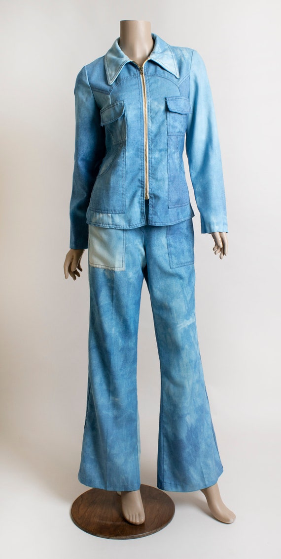 Vintage 1970s Jacket & Flare Pants Set - Blue Sky… - image 4