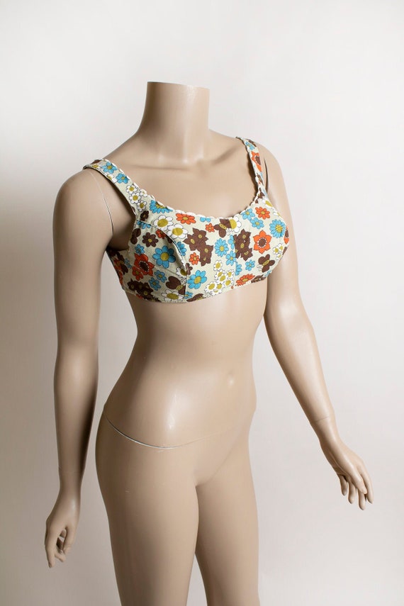 Vintage 1960s Bikini Top Floral Flower Power Print … Gem