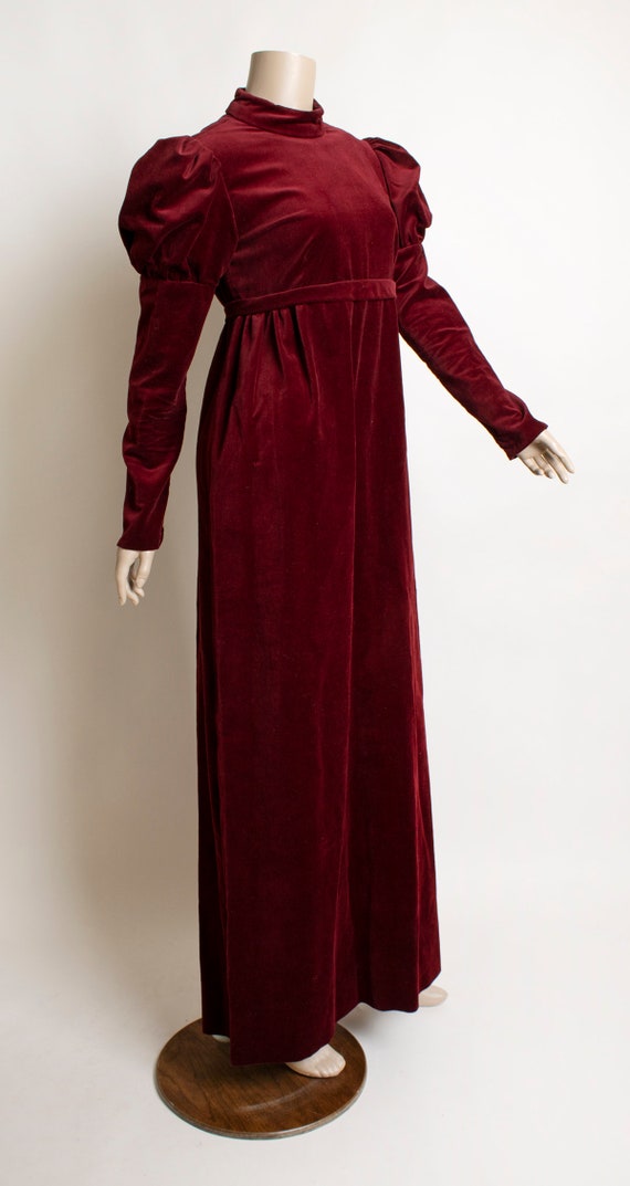 Vintage 1970s Velvet Maxi Dress - Deep Burgundy M… - image 2