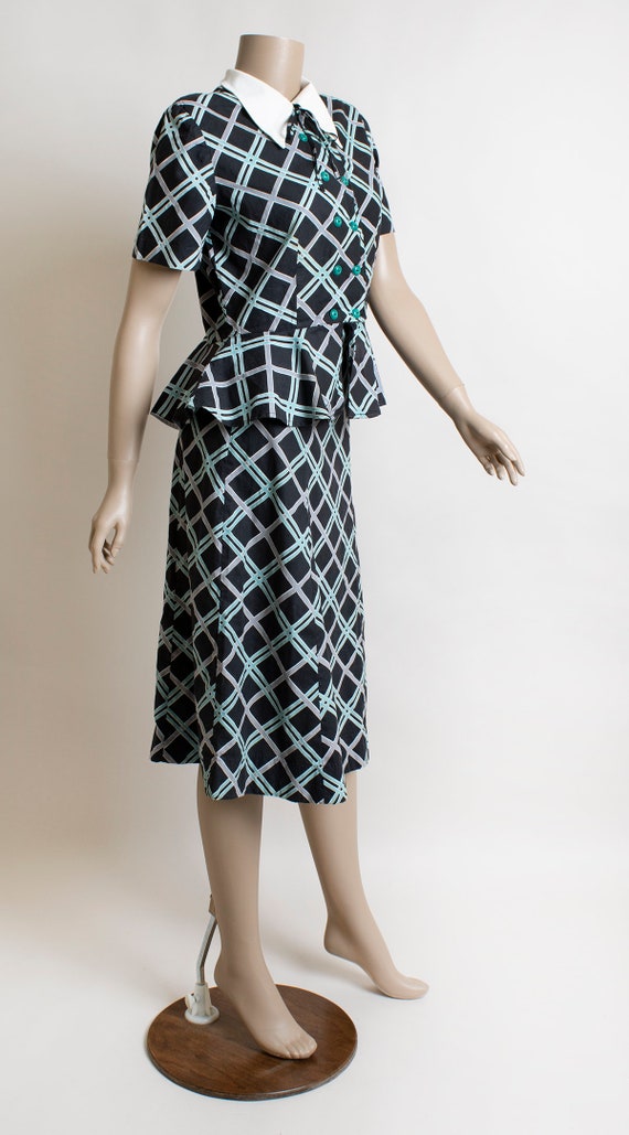 Vintage 1940s Blouse & Skirt Set - Black White Te… - image 2