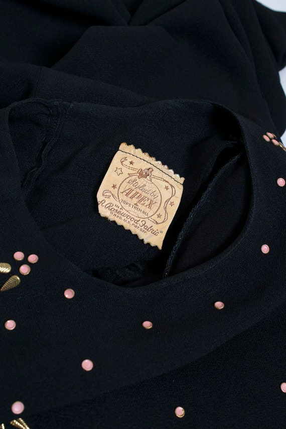 Vintage 1940s Dress - Studded and Beaded Black Ra… - image 10