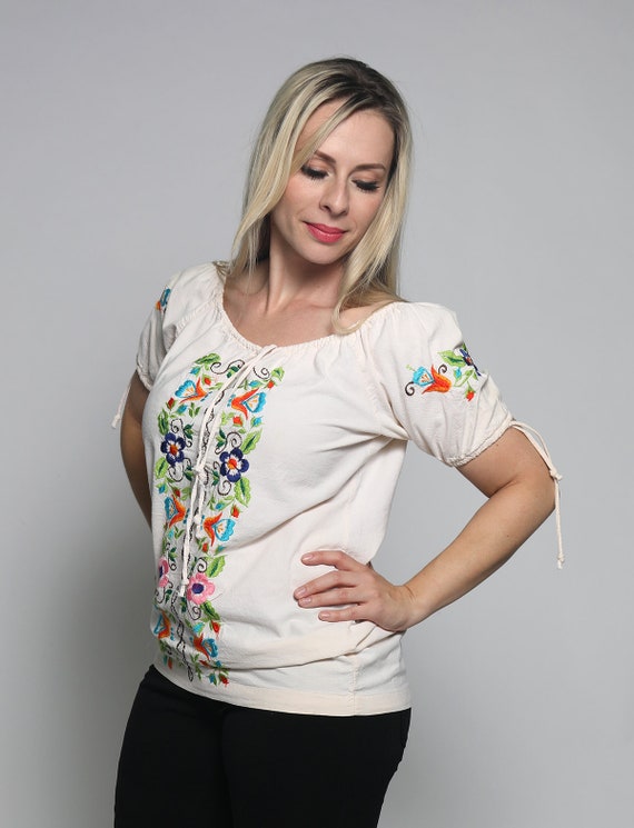 Vintage Embroidered Mexican Blouse - Rainbow Colo… - image 4