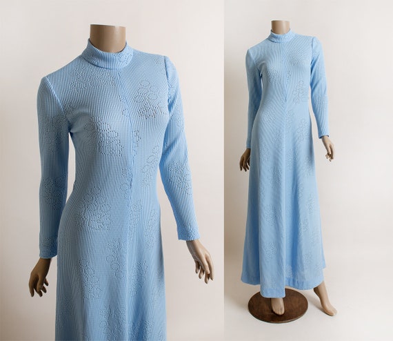 Vintage 1970s Maxi Dress - Light Powder Sky Blue … - image 1