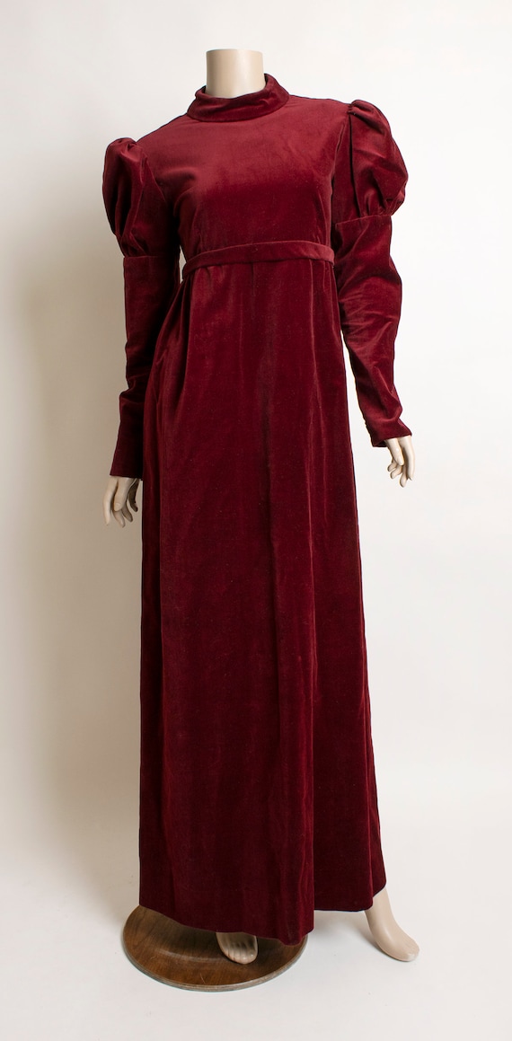 Vintage 1970s Velvet Maxi Dress - Deep Burgundy M… - image 3