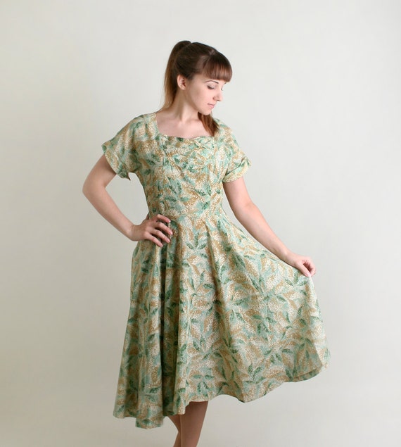 mint green rockabilly dress Vintage 50's Mint Green Dress Size XS Day Dress 24" Waist Rockabilly Retro  C26