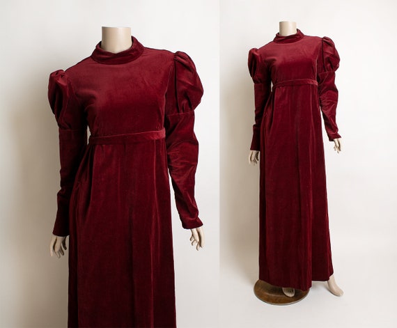 Vintage 1970s Velvet Maxi Dress - Deep Burgundy M… - image 1