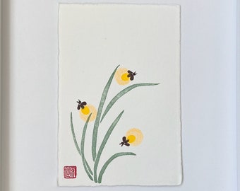 Fireflies Block Print: Japanese Art on Echizen Washi Paper
