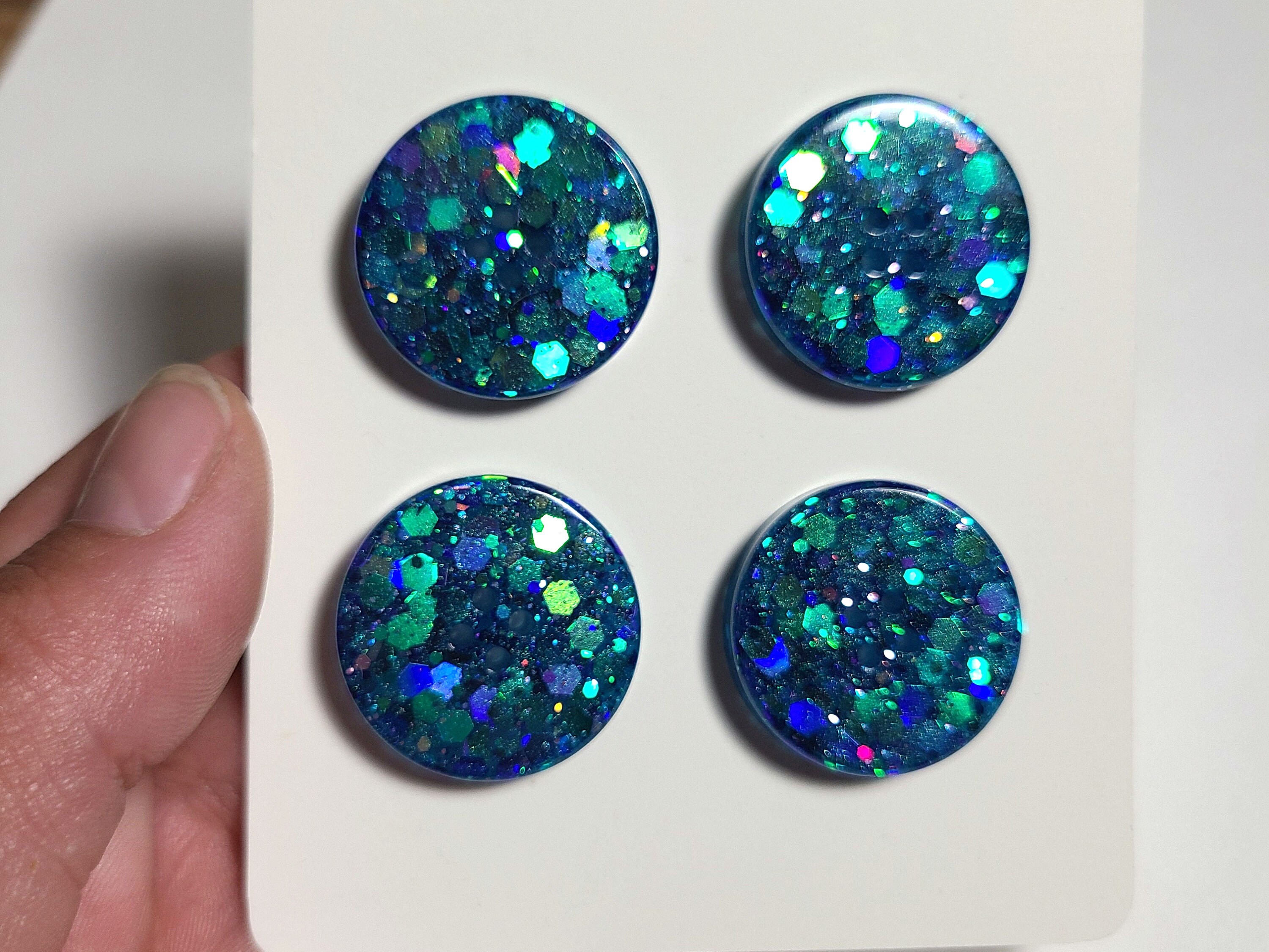 Blue Glitter Fashion Buttons, 1 inch - set of 4