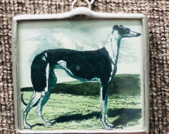 Glass B&W Greyhound Pendant