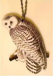 Snowy Owl Woodcut Necklace or Brooch