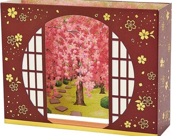 Sakura & Japanese Garden Card, 3D Pop-Up Card, Japanese  greeting card,Sakura, Cherry blossom, kawaii Greeting Card, Wabisabi card