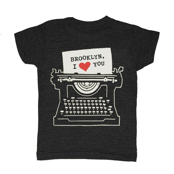 KIDS Size 3 I Love Brooklyn Typewriter Tshirt - Type Heart Boy Girl Children Toddler Youth Writer Tee Shirt Vintage NYC Love Letter T-shirt