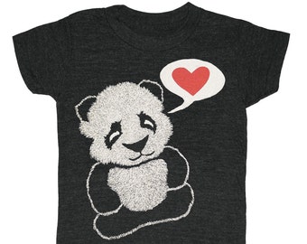 KIDS Panda Bear T-shirt- Boy Girl Youth Children Toddler Animal Zoo China Asian Chinese Tee Shirt Cute Adorable Red Heart Love Black Tshirt