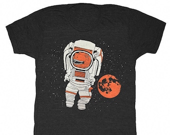 Trex Astronaut - Unisex Mens T-shirt Retro SciFi Tee Shirt Martian Dino Tyrannosaurus Rex Outerspace Space Red Mars Moon Stars NASA Tshirt