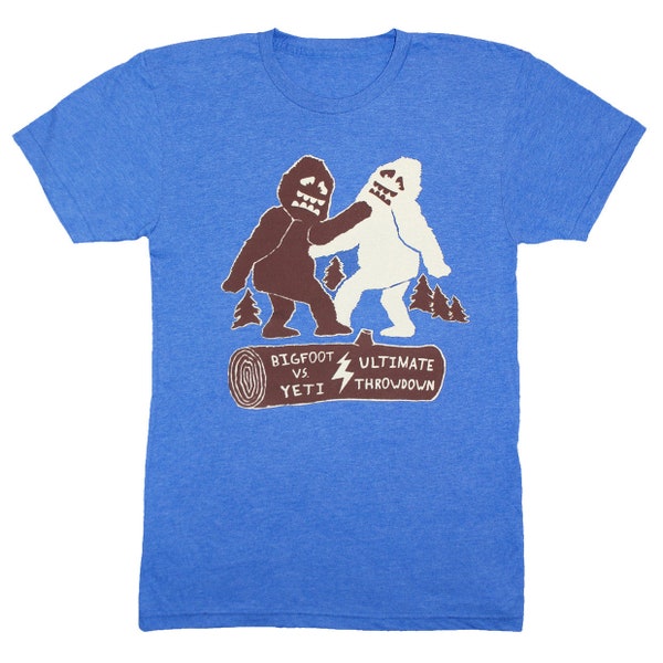 Big Foot Vs Yeti ultimative Throwdown - Unisex Herren Damen T-Shirt Abscheulich Schneemann Sasquatch Showdown Kampf Super Lustiges Shirt Blau Tshirt