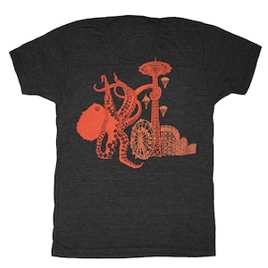 Octopus Attack Unisex Mens T-Shirt Brooklyn New York Awesome Carnival Kraken Monster Giant NYC Squid Coney Island Tee Shirt Black Tshirt image 1