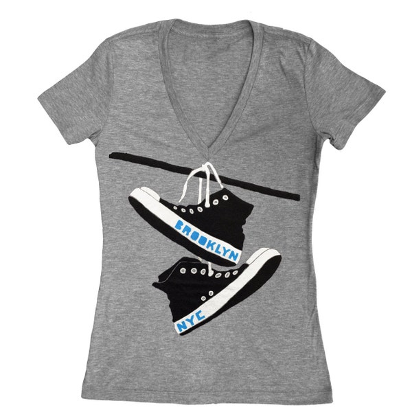 Converse - Womens Fitted Vneck Brooklyn New York NY NYC Shoes Retro Vintage Grey Triblend Track Chuck Taylor Girls T-shirt Tee Shirt Tshirt