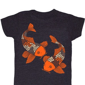 KIDS Koi Fish - T-shirt Boy Girl Toddler Youth Children Tee Shirt Goldfish Japanese Fish Zen Pond Garden Block Print Nature Animal Tshirt