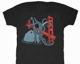 San Francisco Octopus - Unisex Mens Tee T-Shirt SF Octo Golden Gate Bridge Mr Robot California Kraken Monster Giant Squid Triblend Shirt