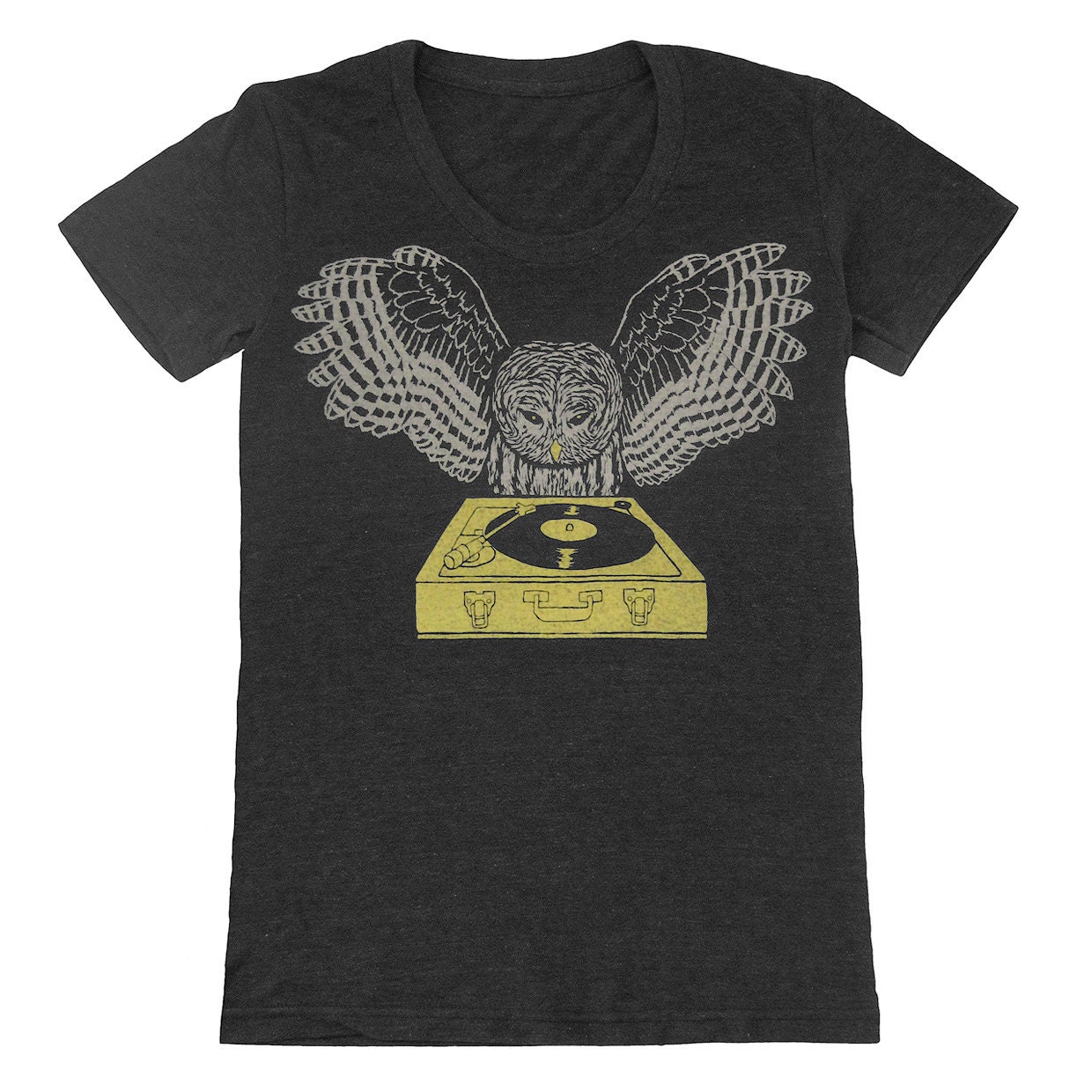 DJ Owl - Womens T-shirt Girls Tee Shirt Turntable Music Bird Retro Awesome Cool Feathers Woodland Re
