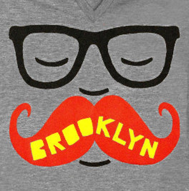 Brooklyn Mustache Unisex Mens T-shirt Funny Humor Hipster Nerd Geek Glasses Beard Tee New York Shirt Athletic Gray TriBlend Track T-shirt image 2