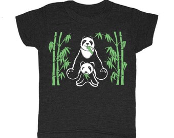 KIDS Bamboo Pandas T-Shirt Forest Parent Baby Sweet Cute Black White Green China Animals Plants Nature